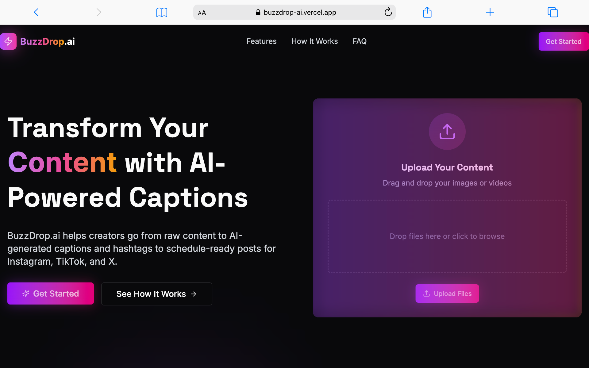 Buzzdrop.ai Landing Page